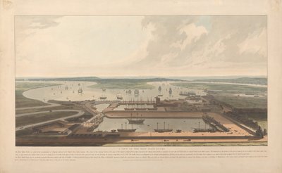 A Kelet-indiai Társaság dokkjainak látképe alkotó: William Daniell