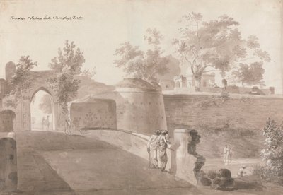 A híd és a Patna-kapu és a Monghyr erőd alkotó: William Daniell