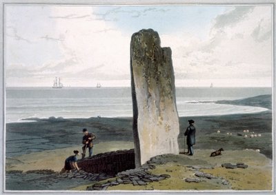 „Druidical Stone at Strather near Barvas, Isle of Lewis”, Hebridák, Skócia, 1820. alkotó: William Daniell