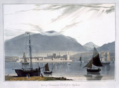 "Caernarvon kastély kilátása Anglesea-ból", Wales, 1814 alkotó: William Daniell