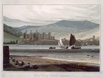 A caernarvonshire-i Conway kastély képe az 1815-ben megjelent „Utazás Nagy-Britannia körül, 1814 és 1825 között” című filmből (színes metszet) alkotó: William Daniell