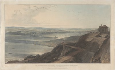 Kilátás a városra és Falmouth kikötőjének egy részére a cornwalli Pendennis kastélyból alkotó: William Daniell