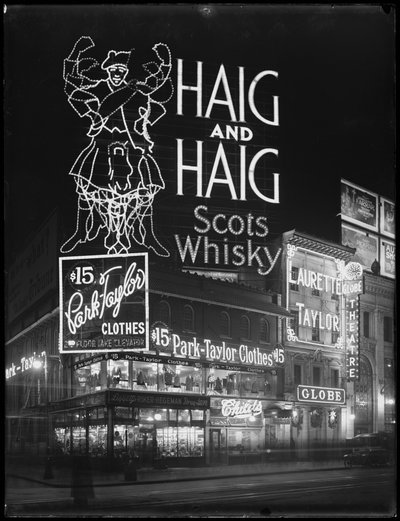 Haig és Haig Whiskey megvilágított felirata, New York, 1917. január 6. alkotó: William Davis Hassler