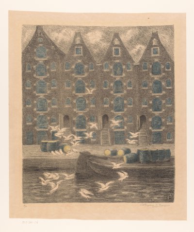 Raktárak a Brouwersgrachton Amszterdamban alkotó: William Degouve de Nuncques (signed by artist)