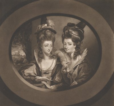 Mrs. Gwyn és Mrs. Bunbury a Windsori víg feleségek szereplőiben, 1780. alkotó: William Dickinson