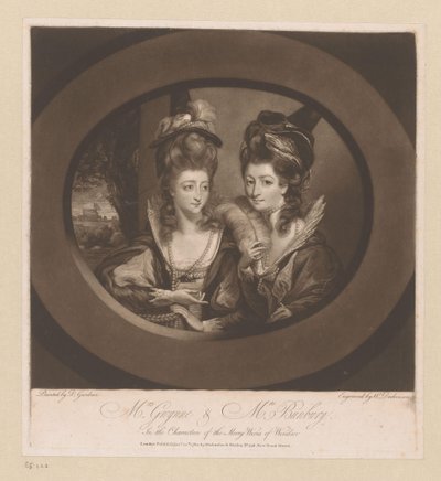 Portréja Mary Gwyn és Catherine Bunbury Mrs. Gwynne és Mrs. Bunbury, / a Merry Wives of Windsor szereplőiben (cím a tárgyon) alkotó: William Dickinson