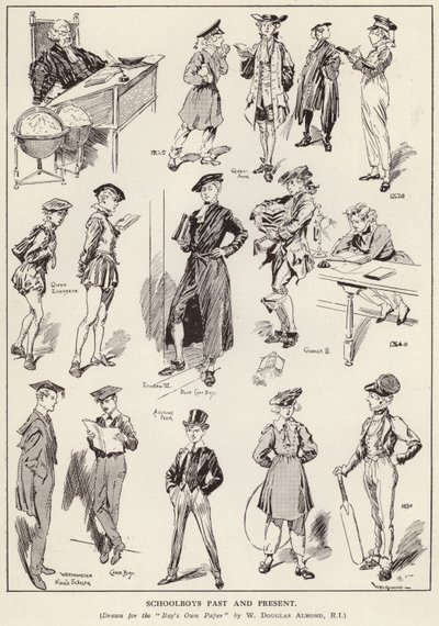 Iskolás fiúk a korokon át (litho) alkotó: William Douglas Almond
