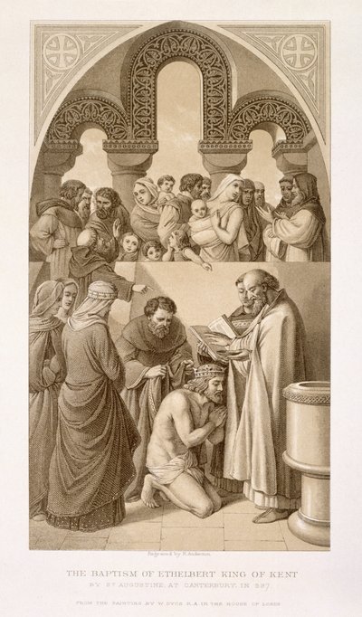Ethelbert kenti király (kb. 552-616) megkeresztelkedése Szent Ágoston által Canterburyben 597-ben, az „Az angol és skót történelem illusztrációi” I. kötetből alkotó: William Dyce