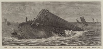 Az ütközés a Csatornában, a Hull of the Forest felrobbantásának kísérlete Weymouth mellett alkotó: William Edward Atkins