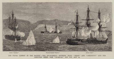 A tengeri harc a Csendes-óceánon, a HMS Shah és az Amethyst, valamint a perui lázadó, Ram Huascar összecsapása Ilonál, május 29. alkotó: William Edward Atkins