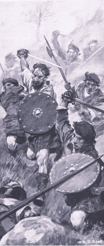 A hegyvidékiek a killiecrankie-i csatában, illusztráció a brit szárazföldi és tengeri csatákból, 1915 alkotó: William Edward Stott