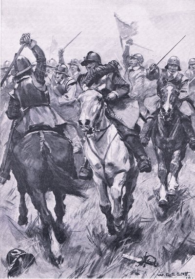 A dunbari lovassági konfliktus 1650. szeptember 3-án, illusztráció a brit szárazföldi és tengeri csatákból, 1915 alkotó: William Edward Stott