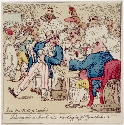 Johnny és tisztességes menyasszonya, a Jollity and Festive-ben mulatva, a „The Adventures of Johnny Newcome” című filmből, 1812-ben (vécé rézkarc) alkotó: William Elmes