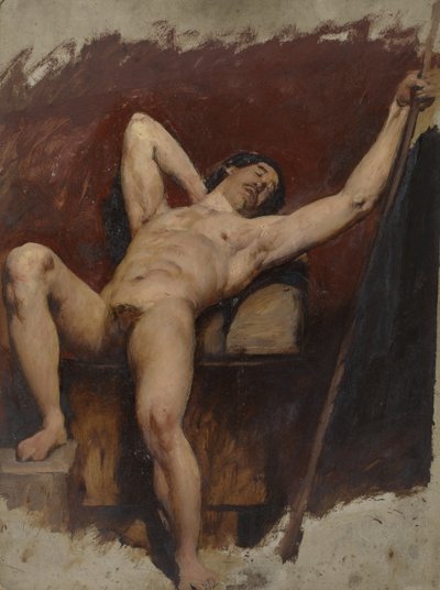 Fekvő férfi akt, jobb térdre emelve, 1815-45 alkotó: William Etty