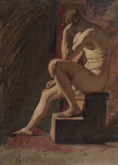 Ülő férfi akt, feje a kéznek támasztva, a bal láb a blokkon nyugszik alkotó: William Etty