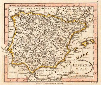 Az ókori Spanyolország és Portugália. Térkép. alkotó: William Faden