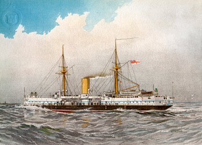 HMS Colossus, a Királyi Haditengerészet 2. osztályú csatahajója, c1890-c1893 alkotó: William Frederick Mitchell