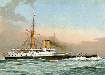 HMS Victoria, a Királyi Haditengerészet 1. osztályú csatahajója, c1890-c1893. alkotó: William Frederick Mitchell