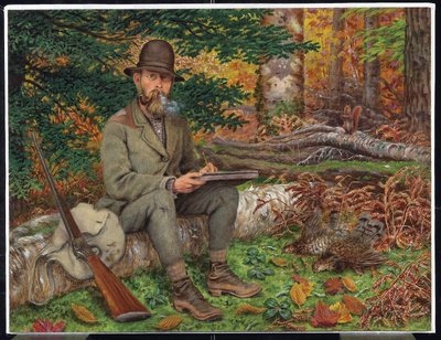 Önarckép vadászfelszerelésben, 1875 körül (olaj és grafit, papír, laminált farostlemez) alkotó: William George Richardson Hind