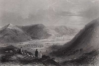 Gerizim-hegy és Nablous völgye, az Ebal-hegyről (metszet) alkotó: William H. Bartlett