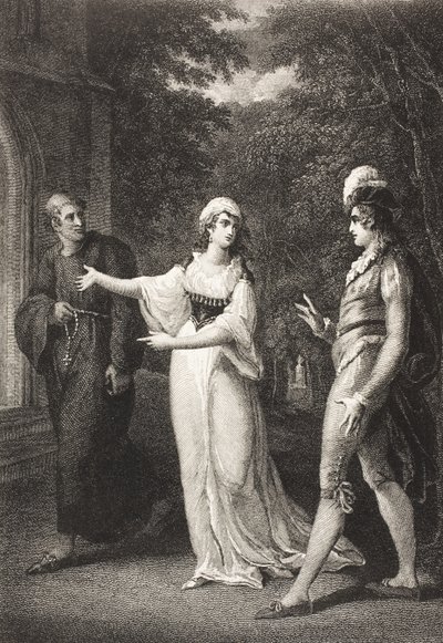 Olivia kertje, IV. felvonás, III. jelenet, a „Tizenkettedik éjszaka, vagy amit akarsz”, a Boydell Shakespeare Galériából, a 19. század végén megjelent alkotó: William Hamilton