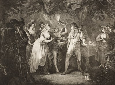 Az erdő, V. felvonás, IV. jelenet, az „As You Like It”-ből, a Boydell Shakespeare Galériából, 19. század végén alkotó: William Hamilton