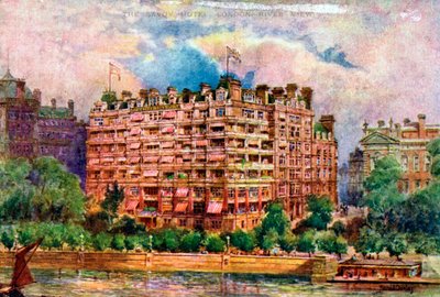 A Savoy Hotel a Temze felől nézve, London, 1905. alkotó: William Harold Oakley
