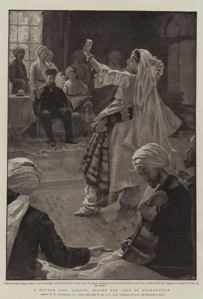 Egy Nautch lány táncol az afganisztáni Amir előtt alkotó: William Hatherell