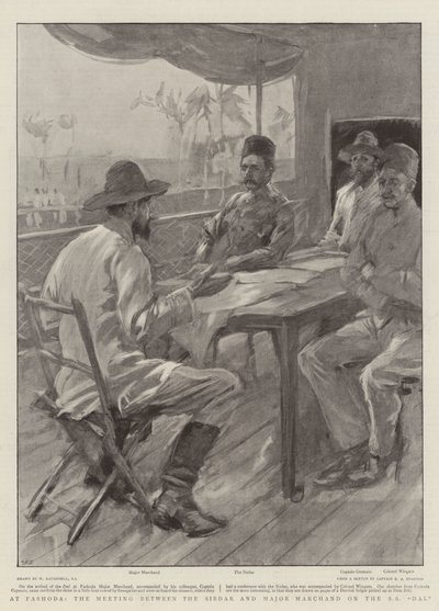 Fashodában, a Sirdar és Marchand őrnagy találkozója az SS Dalon alkotó: William Hatherell