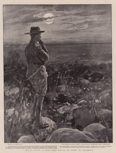 B-P virrasztása, utolsó pillantás az éjszakában Mafekingben alkotó: William Hatherell