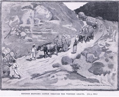 A hinduk pamutot hoznak a Western Ghauts-on keresztül, i.sz. 1862 alkotó: William Hatherell