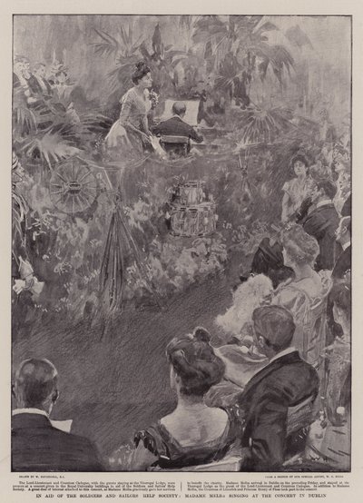 A katonák és a tengerészek segítő társaságának segélyében Madame Melba énekel a dublini koncerten alkotó: William Hatherell