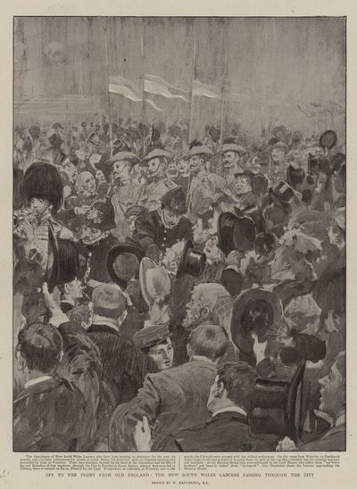 Old Angliából a frontra, a New South Wales Lancers áthalad a városon alkotó: William Hatherell