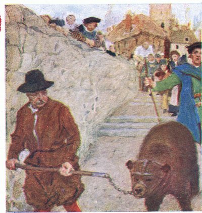 Shakespeare egy medvét néz, aki a bankside-i Medvekert felé tart, a My Magazine-ból, 1922. alkotó: William Hatherell