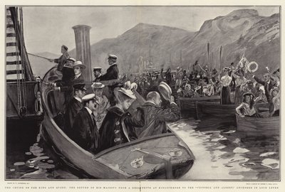 A király és a királynő hajóútja, Őfelsége visszatérése a Kinlochmore-i szarvashajtótól a Loch Levenben horgonyzó Victoria and Albert hajóra. alkotó: William Hatherell