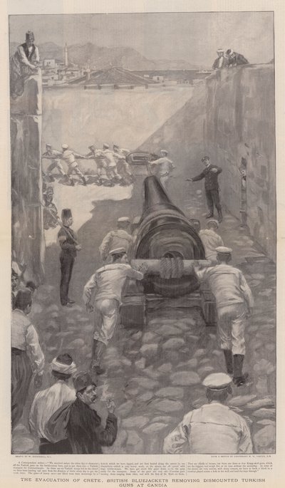 Kréta evakuálása, brit kékzubbonyosok eltávolítják a török ágyúkat Kandiánál alkotó: William Hatherell