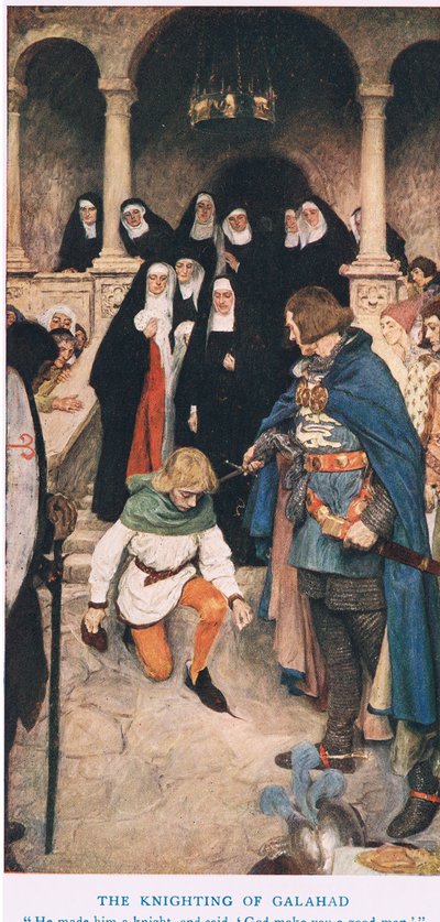 Galahad lovaggá válása, illusztráció az Arthur királyból alkotó: William Hatherell