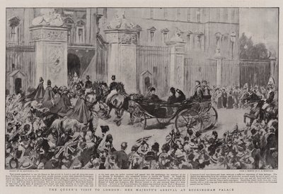 A királynő látogatása Londonban, Őfelsége érkezése a Buckingham-palotába alkotó: William Hatherell