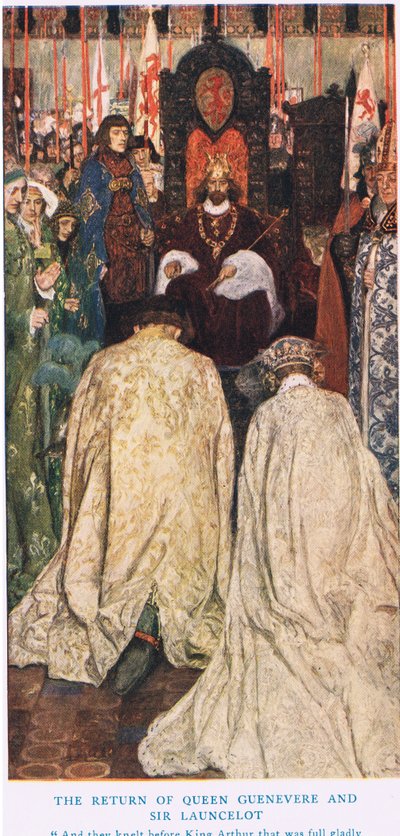 Guenevere királynő és Sir Lancelot visszatérése, illusztráció az 