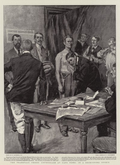 Transvaali válság, lelkesedés Fokvárosban, egy toborzó irodában alkotó: William Hatherell