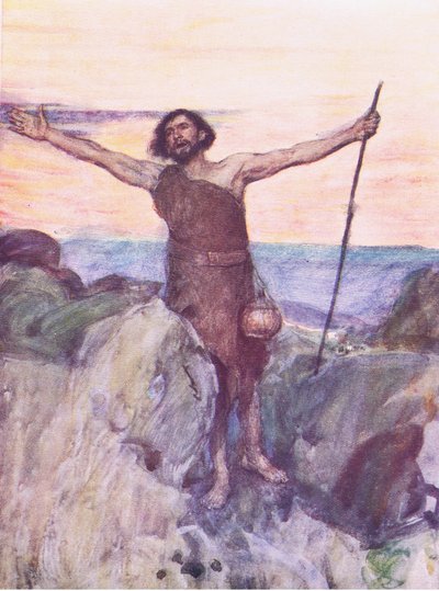 A síró hangja a vadonban, a Hodder & Stoughton által kiadott Biblia történetéből, 1930 körül alkotó: William Hatherell