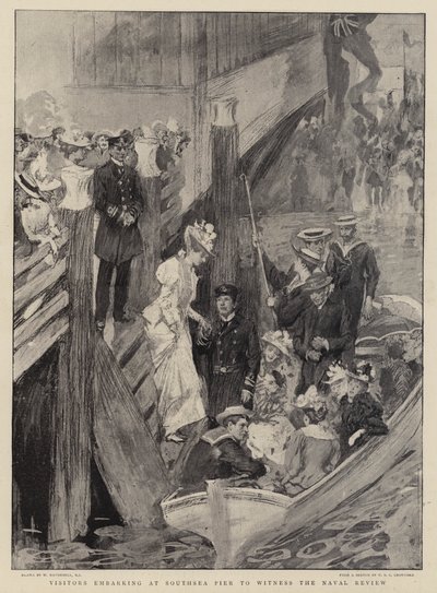 Látogatók a Southsea mólónál, hogy szemtanúi legyenek a haditengerészetnek alkotó: William Hatherell