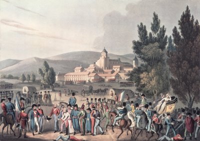 Vittoriai csata, 1813, Bringing in the Prisoners, metszett I. Clarke, akvatinta: M. DuBourg (akvatinta) alkotó: William Heath