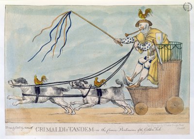 Grimaldi tandemje az Aranyhal komikus pantomimjában, kocsma. 1812 alkotó: William Heath