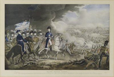„A brit nemzethez”, Wellington hercege és a Waterloo-i csata legkiválóbb tisztjei, 1815. június 18., W.T. Fry és T. Sutherland akvatinta, J. Jenkins, London, 18. alkotó: William Heath
