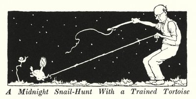 Éjféli csigavadászat idomított teknősbékával (litho) alkotó: William Heath Robinson