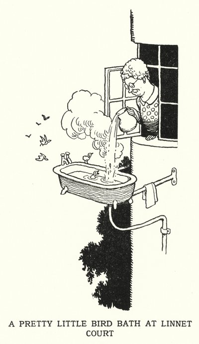 Egy szép kis madárfürdő a Linnet Courtban (litho) alkotó: William Heath Robinson
