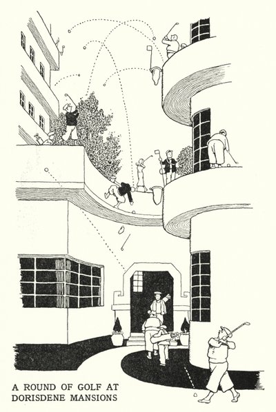 Golfkör a Dorisdene Mansionsban (litho) alkotó: William Heath Robinson