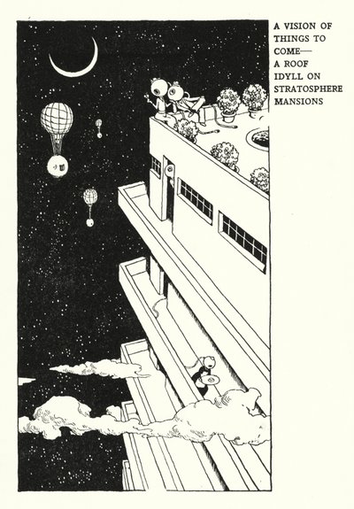Vízió az elkövetkezendő dolgokról, Tetőidill a sztratoszféra kúriáin (litho) alkotó: William Heath Robinson
