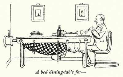 Ágy-étkezőasztal (litho) alkotó: William Heath Robinson